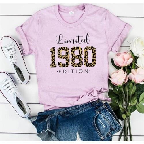 Limited Edition 1980 Vintage Shirt Leopard Sweatshirt Birthday Gift Short Sleeve Tees O Neck Female Clothing cotton kawaii y2k