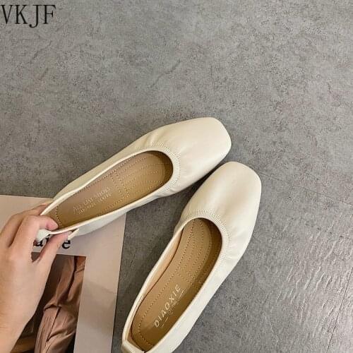 2021Autumn Women Casual Shoes Comfortable Soft Boat Shoes Loafers Ballerina Shallow Mouth Shoes Female Square Head Flat Shoes