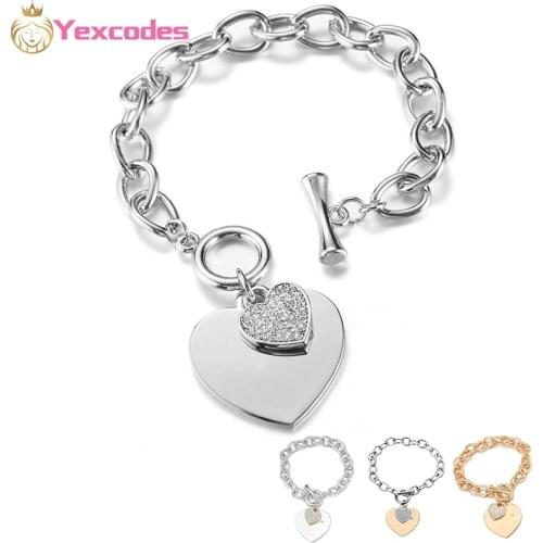 Heart-shaped Charms Bracelets Women Gold Silver Color Bileklik stainless steel Bracelet Jewelry Europe American Style Jewelry