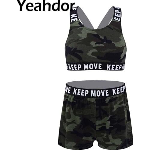 6-14T Kids Girls Stylish Clothes Set Sportwear Sleeveless Round Neck Y-shape Back Crop Tank Tops with Shorts Children Sport Suit