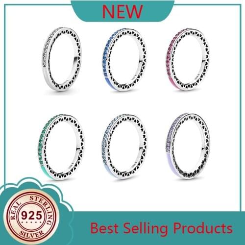 Original 925 кольцо Silver Pan Ring Color Enamel With Crystal Cz Pan Ring For Women Wedding Party Gift Fashion Jewelry