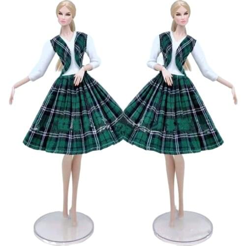 1/6 BJD Clothes Set Green Grid Dress Coat For Barbie Doll Clothes Outfits Princess Dancing Dresses 11.5" Dolls Accessories Toys