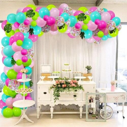 115pcs/lot Hawaii Balloons blue Green Pink Confetti Balloons Garland Arch Kit FlamingoTropical Theme balloons birthday party