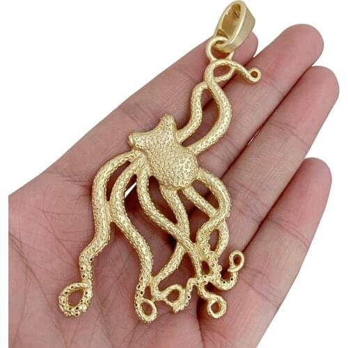 2 x Large Octopus Squid Matt Gold Charms Pendants for Necklace Jewelry Making Findings Accessories 95x43mm