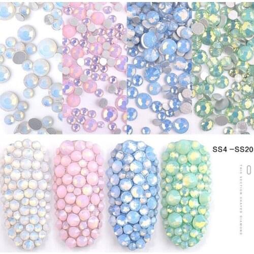 350pcs Mixed Size ss3-ss30 Opal White/Blue/Green/ Pink 3D Crystal Nails Art Rhinestone,Flatback Glass Nail art Decoration
