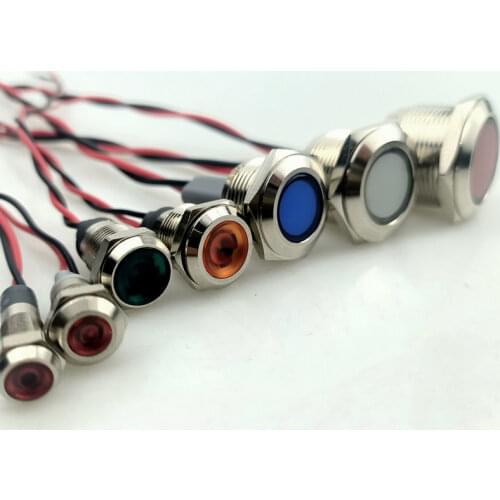 6mm 8mm 10mm 12mm LED indicator light 3V 5-6V 12V 24V 220V signal lamp with wire often work with push button switch
