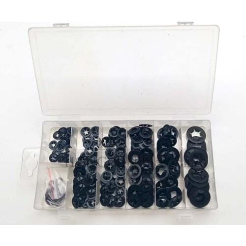 7 Sizes 260PCS Push Nut Star Lock Washer Assortment Quenching Speed Flat Shaft Fastener Hardware Gasket M3/4/5/6/8/10/12