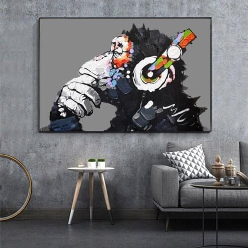 Abstract DJ Monkey Graffiti Art Posters and Prints Orangutan Canvas Paintings on The Wall Art Pictures for Kids Room Decor