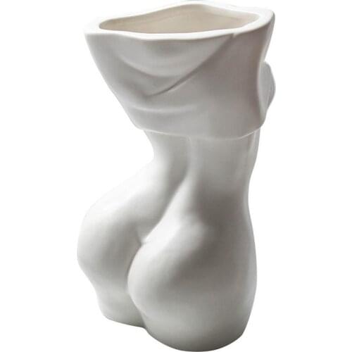 Handmade White Black Ceramic Female Body Bust Vase Creative Half-body Flower Vase Pot Tabletop Collectible Home Decor Art Nordic