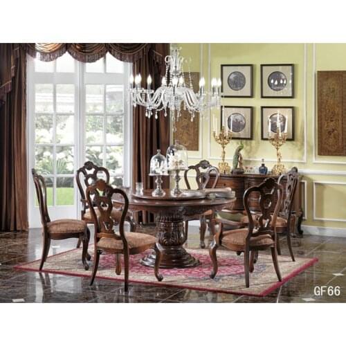 Birch wood carved round dining table set with soft 6 chair круглый обеденный стол table ronde runder Esstisch GF66