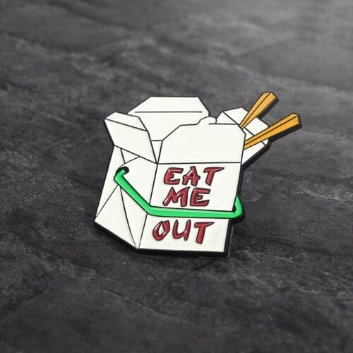Fast food box Brooch Pin White Lunch Box Metal Badge Funny Life Enamel Pin Button Fashion Jewelry for Women Men Office worker