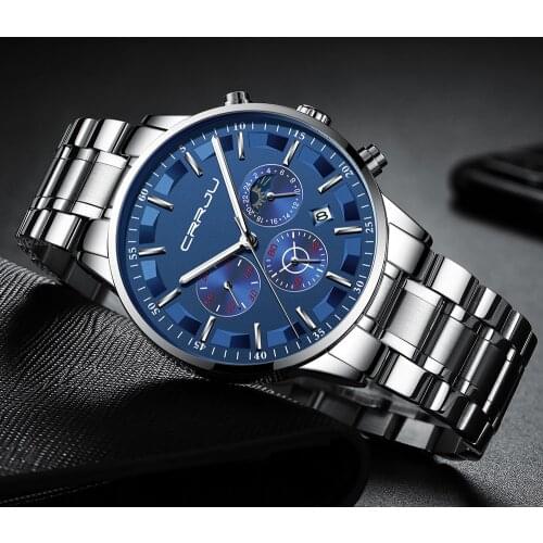 Mens Watches CRRJU Top Brand Luxury Sport Quartz All Steel Male Clock Military Camping Waterproof Chronograph Relogio Masculino
