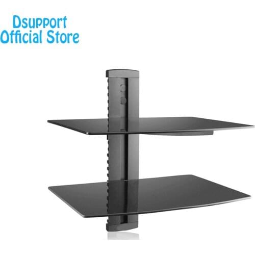 Dsupport Black 2 Floating Shelf with Strengthened Tempered Glass for DVD Players/Cable Boxes/Games Consoles/TV Accessories