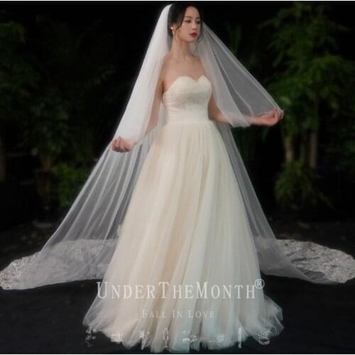 Soft Tulle Pear+Lace Veils Wedding Bridal Veil 3M long For Wedding Dress Veil
