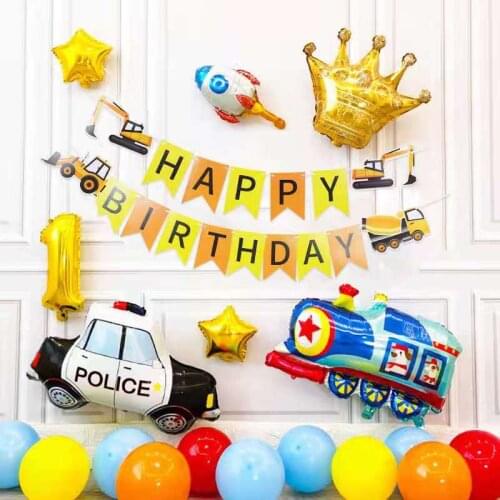 Aluminum foil police car train balloon cartoon children birthday party baby 1 year old party background decoration baby shower