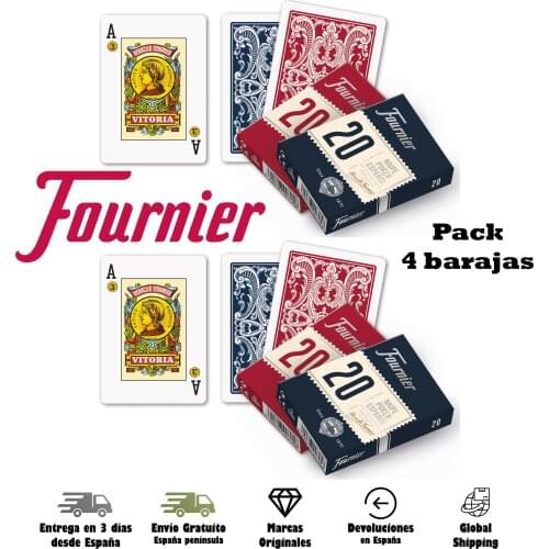 Fournier, Pack of 4 decks Fournier Spanish poker 55 letters to Play in family Game Rabbi Remigio Ramundino