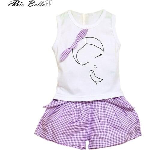 Summer New Style Girls Clothing Sets Cartoon Figure Print T-shirt+Short 2Pcs for Kids Clothes 1-5Y Sleeveless Girl Clothes