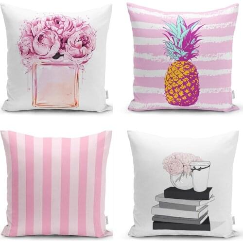 Pink White Striped Concept Patterned 4'Lü Modern Cushion Pillow Decorate Case Quality Stylish Home Garden Room Kitchen Gift Useful Colorful