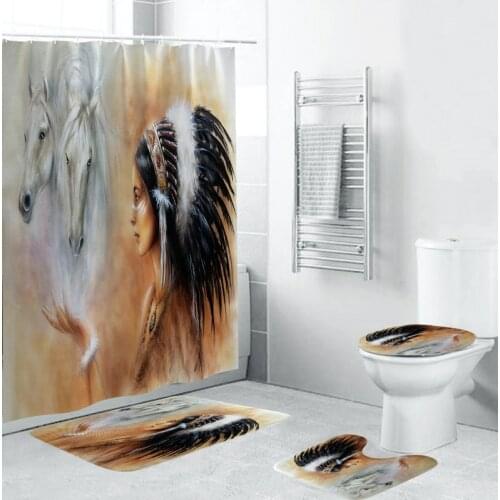 And 4Pcs/Set of American And European Girls Anti-Slip Bathroom Rugs as Showers Curtain Toilet Cover Bath Mat Home Decoration