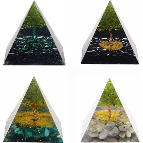 Tree of Life Crystal Pyramid Mold Amethyst Peridot Healing Generator Orgone Meditation EMF Protect Tool Figurine Miniature