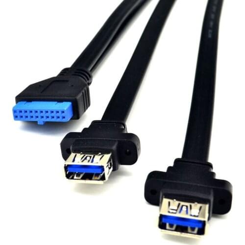 USB 3.0 Cable USB HUB 2x USB 3.0 Male to Female 19Pin Header USB3.0 Extension Cable with Screw Panel Mount for Desktops Computer