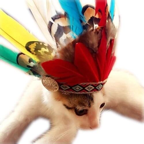 Cap For Cat Hat For French Bulldog Indian Feather Hat Indian Headdress Handmade Head Exotic Style Pets Products Drop Shipping