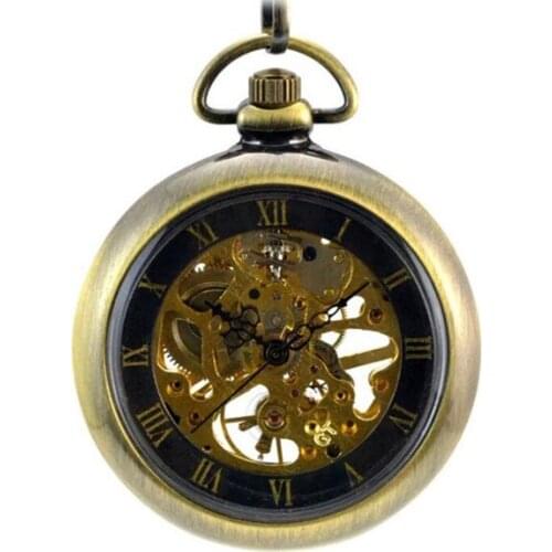Classic No Cover Rome Bronze Vintage Pocket Watch Mechaincal Watches Man Women Antique Creative Necklace Watch Gift
