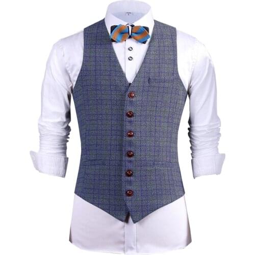 Plaid Suit Vest Men Jacket Sleeveless Gilet Classic Tweed British Style Slim Fit Winter Autumn Plus Size Waistcoat