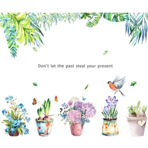 Inkjet removable plant green leaf potted home decoration wall stickers living room decoration PVC Vinyl stickers wall decals