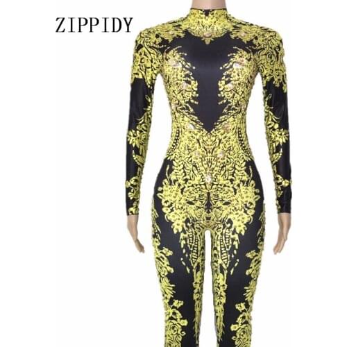 Silver Rhinestones Jumpsuit Performance Dyeing Outfit Female Leggings Black Crystals Costume Dance Bodysuit