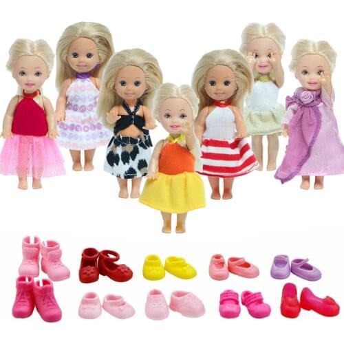 Random 10 Pcs/Lot = 5 Outfits Cute Dress Skirt Bikinis + 5 Shoes Sandals Clothes for Barbie Doll Accessories for Kelly Kids Toys