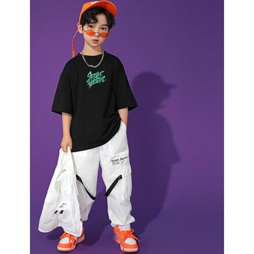New Boys Hip Hop Dance Costumes For Kids Short Sleeved Loose Pants Hiphop Suit Jazz Performance Costumes Stage Costumes DN8748