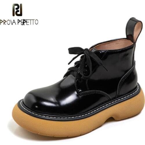 Thick-soled Round Toe Leather Ankle Boots Retro Martin Boots Men and Women The Same Style Lace-up Large-toe Casual Shoes