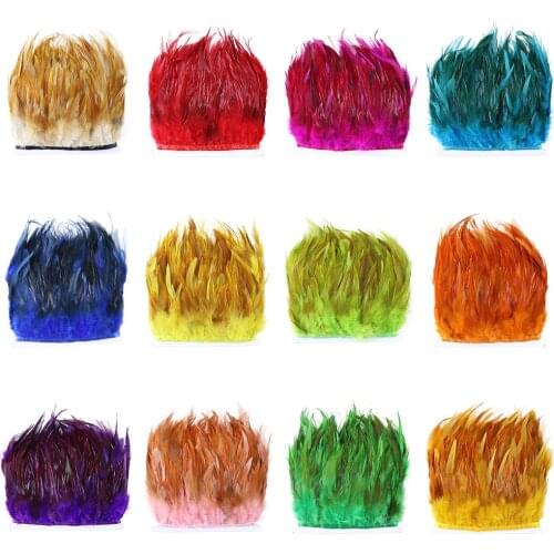 Dyeing Rooster Feathers Trim 4-6Inch Chicken Feather Fringe Ribbon for Clothing Accessories Wedding Decoration Plumas for Crafts