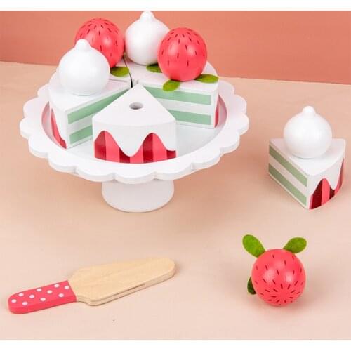 Kitchen Pretend Play Pretend Food Sets for Kids, Toddler Wood Cake Sets Cake, Strawberry