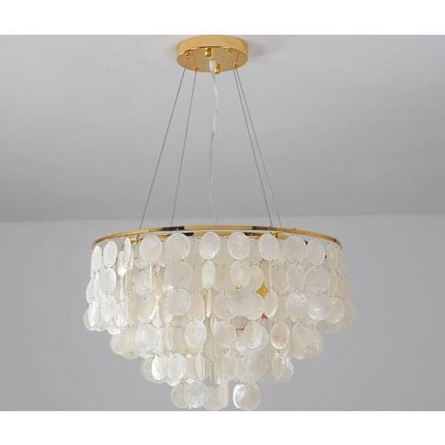 Shell Chandelier Gold Chrome Metal Living Room Restaurant Hanging Light Fixtures Hotel Hall Hanglamp Luminaire Suspension WF