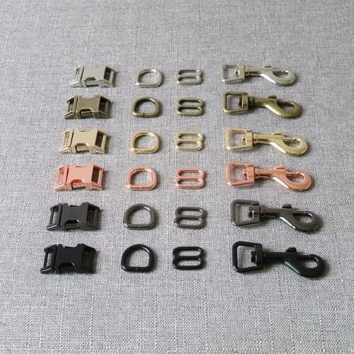 10 sets 15mm metal harware D ring release belt buckle spring hook belt slider for pet dog collar leash harness sewing accessory