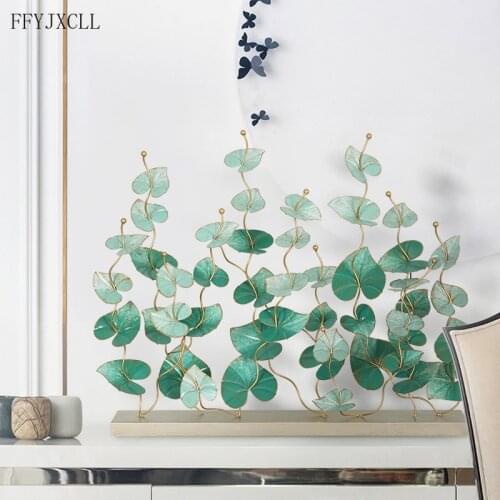 Pastoral Style Metal Artwork Handmade Green Plants Iron Art Room Decorations Creative Living Room TV Cabinet Furnishings