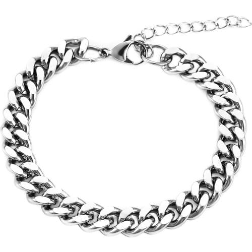 Fashion Mens Stainless Steel Bracelet Necklace High Quality Silver Color Cuban Chain Jewelry
