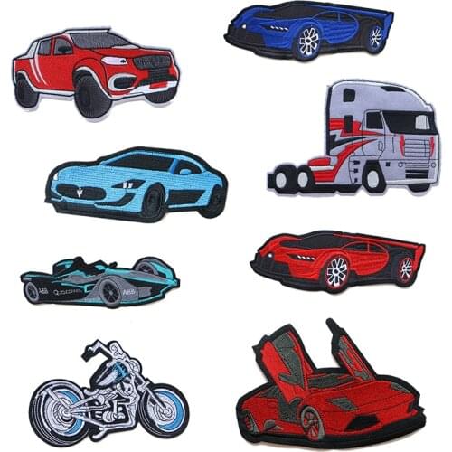 Cartoon Decorative Patch Blue Red Cars Motorcycle Truck icon Embroidered Applique Patches For DIY Iron on badges on a backpack
