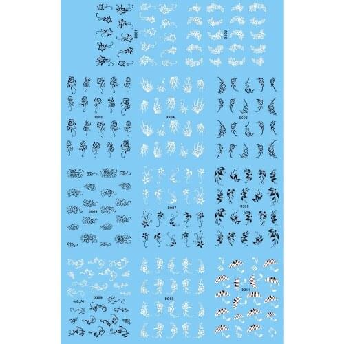 11 PACKS / LOT NAIL TATTOOS STICKER WATER DECAL NAIL ART BLACK & WHITE FLOWER LILY-OF-THE-VALLEY TREE PEONY D001-011