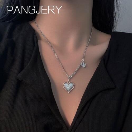PANGJERY 925 Sterling Silver Micro Inlaid Beads Love Heart Necklaces for Women Fashion Exquisite Letters Engagement Jewelry Gift