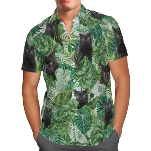 Black Cat Weed 3D Print Beach Hawaiian 2021 Summer Shirt Short Sleeve Shirt Streetwear Oversized 5XL Camisa Social Chemise Homme