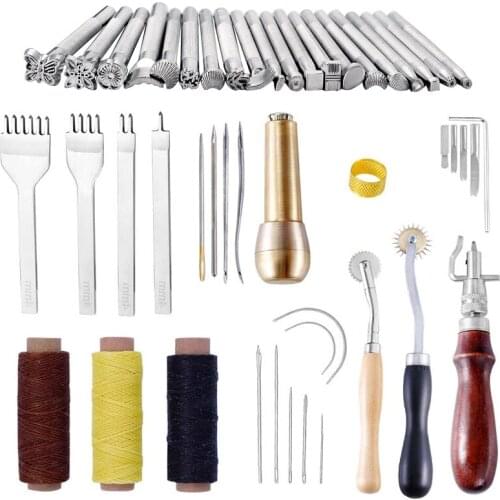 KAOBUY 1Set Professional Leather Craft Tools Kit Hand Sewing Stitching Punch Carving Leathercraft Accessories
