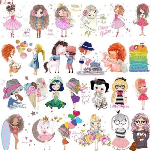 Pulaqi Iron On Transfer Vinyl Fashion Ballet Little Girl Heat Transfer Patches For Clothes PVC Cute Girl DIY Stripes For Clothes