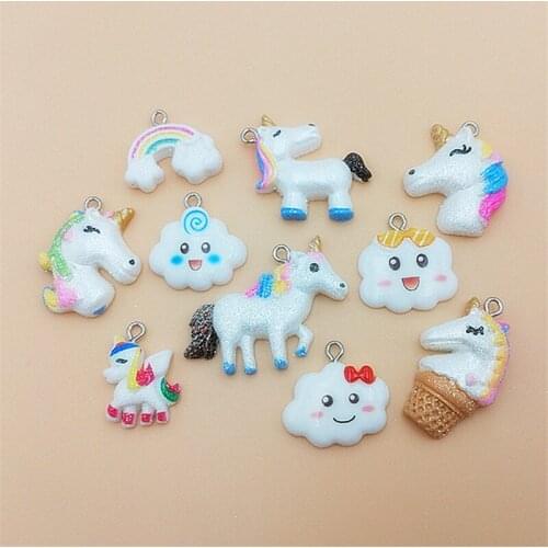 BULK 20 Glitter Unicorn Charms Flatback Resin Kawaii Cabochon Wholesale Supplies Chunky Unicorn Resin Charm DIY Jewelry Making