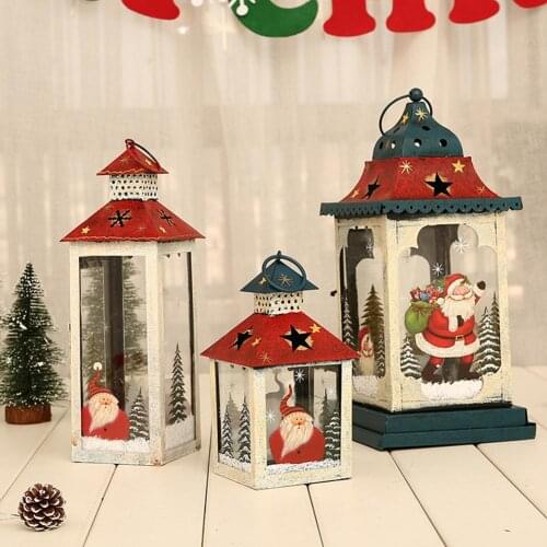 Christmas Candle Lantern Retro Iron Santa Claus Night Light Window Desktop Ornaments 2021 New Year Merry Christmas Decoration