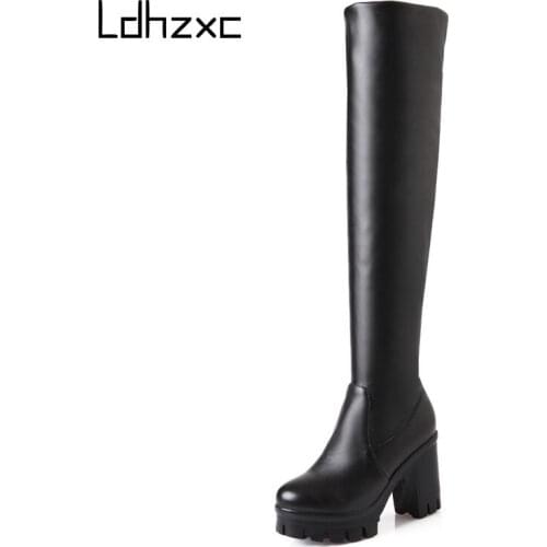 LDHZXC Thigh High Boots Winter Sexy Over The Knee Boots for Women Shoes Pu Leather 9.5CM Platform High Heels Ladies Long Boots