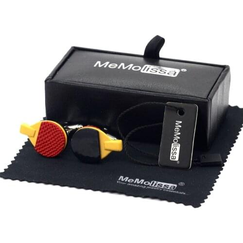 MeMolissa Display Box Cufflinks Sport Style Table Tennis Racket Cufflinks Silver with Red and Black Enamel Free Tag & Wipe Cloth