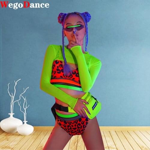 Leopard Pattern Top Fashion Sexy Party Bodycon Outfit Women Singer Show Performance Costume Set